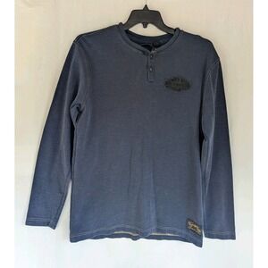 Harley Davidson Henley Sweater Mens M Outdoors Casual Motorcycle Blue